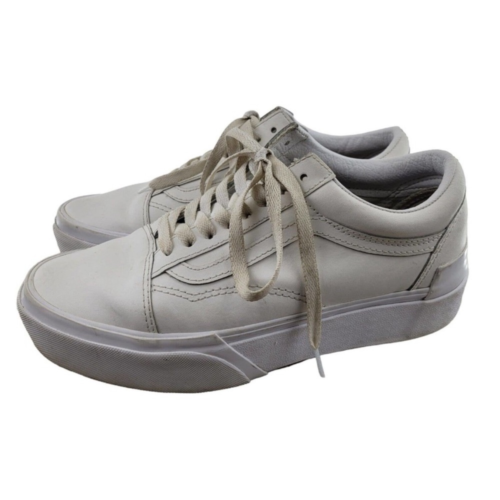 Vans Old School White Leather Platform Sneakers Men's 7.5 Women's 9